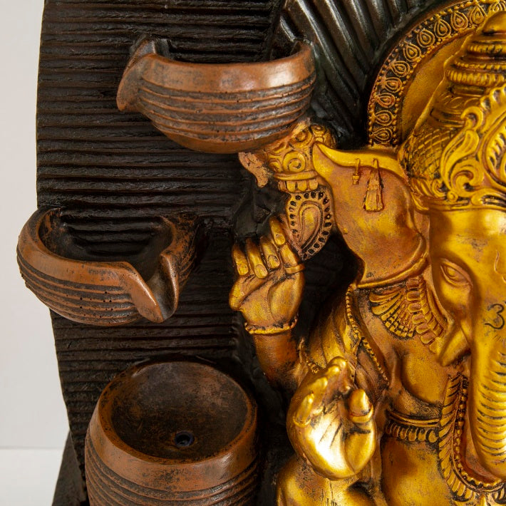 God Ganesha with Diya Figurine Elegant Premium Indoor Water Fountain (70 X 24 X 32 cm)