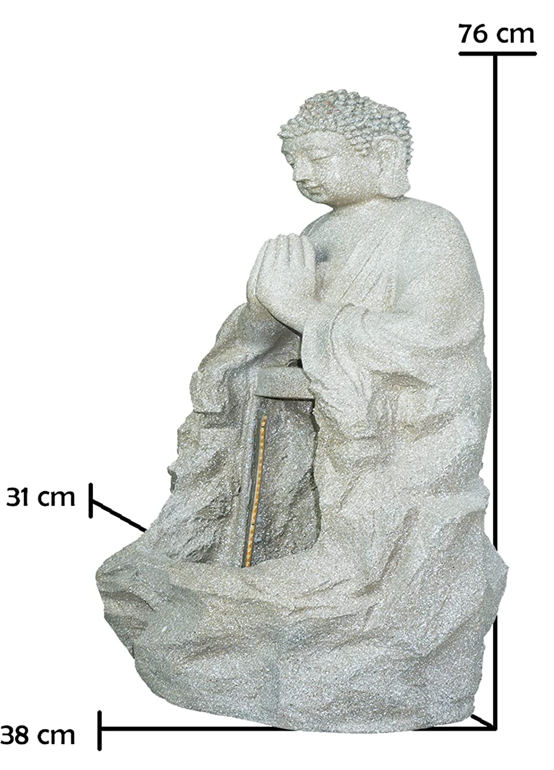 Gautam Buddha Namaste Pose Water Fountain Indoor Outdoor Large Water Fountain (76 x 31 x 38 cm, White)