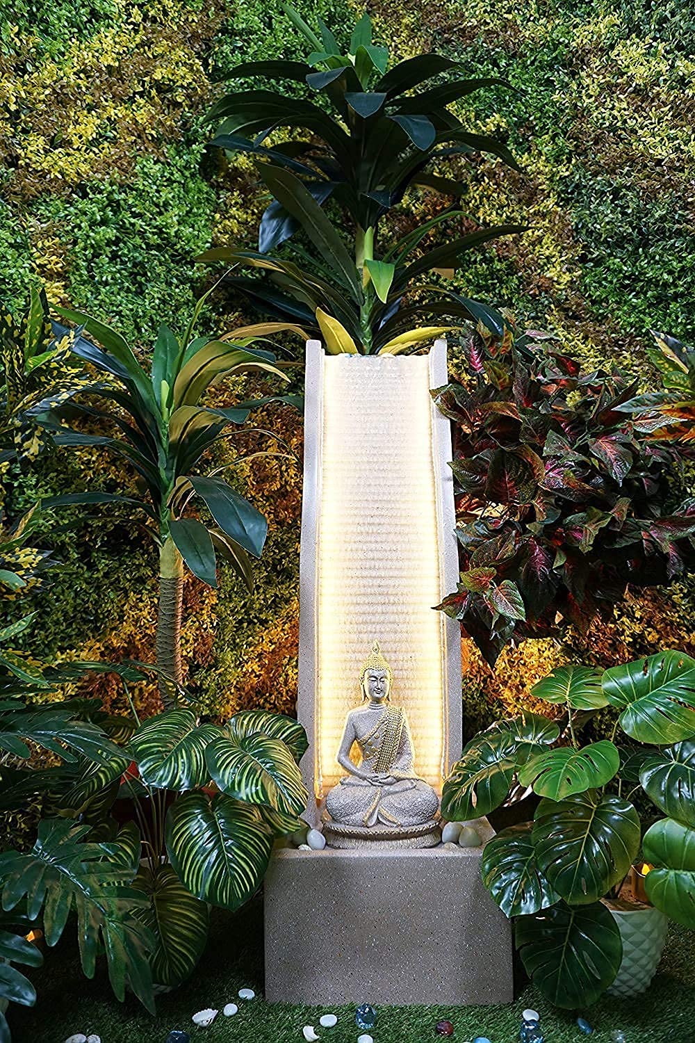 Water Fountain with Lord Buddha Statue for Home/Office/Puja Room/House Warming Gift/Living Room/Hall/Terrace(White, Made of Polyresin)