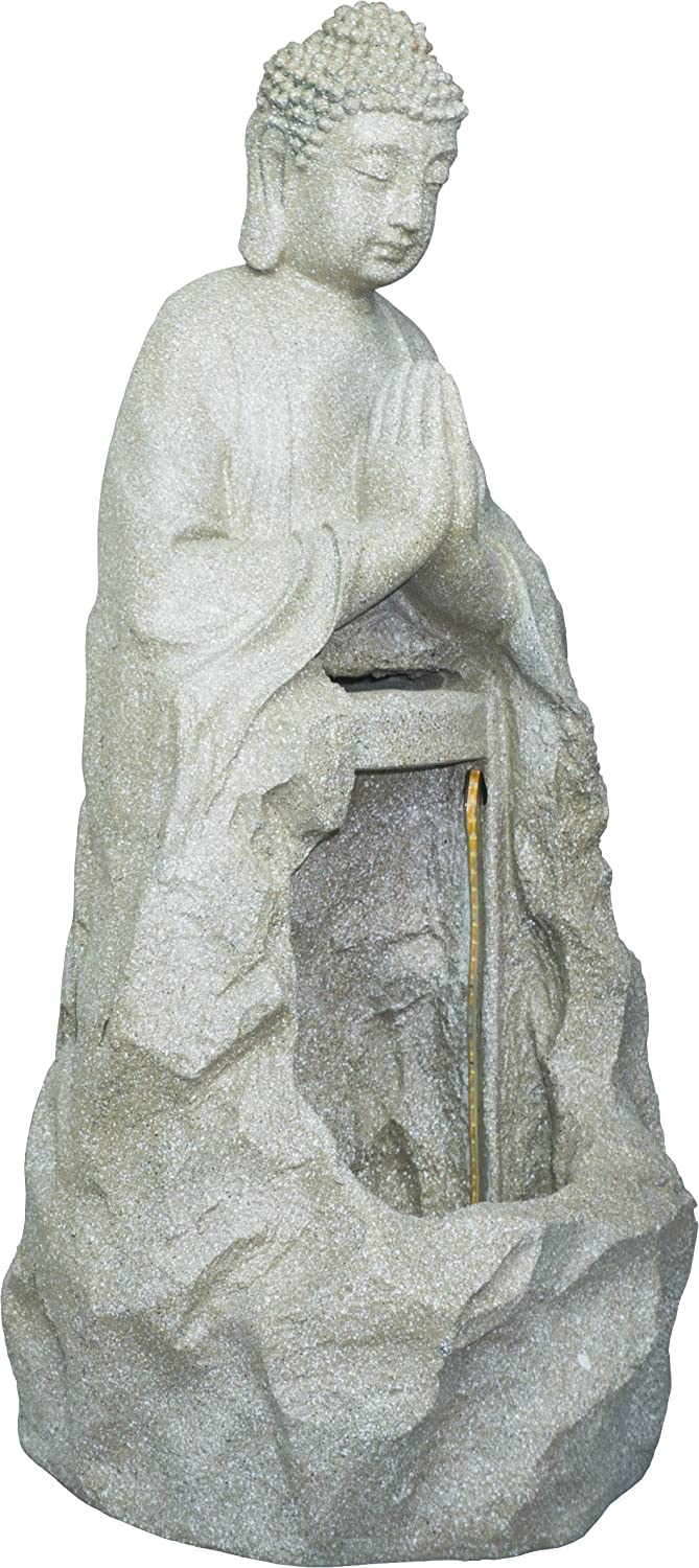 Gautam Buddha Namaste Pose Water Fountain Indoor Outdoor Large Water Fountain (76 x 31 x 38 cm, White)