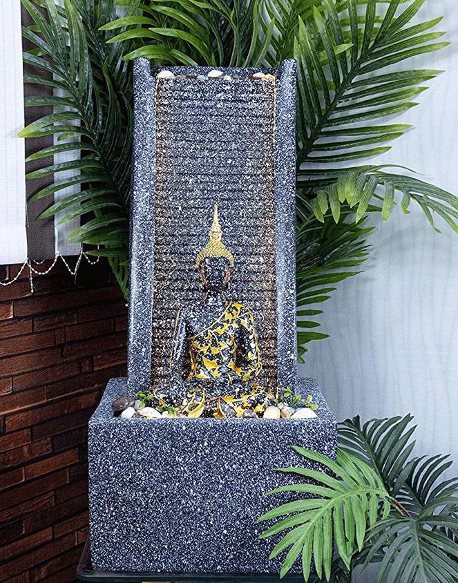 Water Fountain with Lord Buddha Statue for Home/Office/Puja Room/House Warming Gift/Living Room/Hall/Terrace(Black)