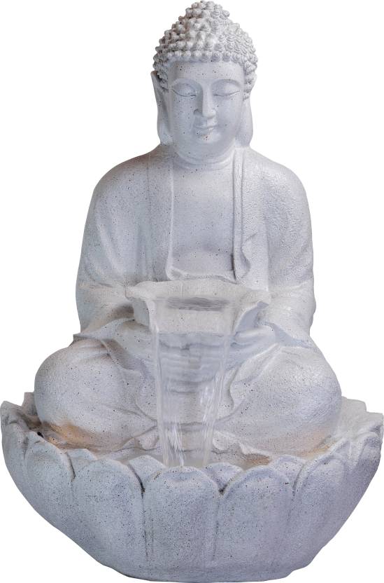 Large Indoor Water Fountain with Lord Buddha Sitting on Lotus for House Warming/Gift/Living Room/Garden (White)