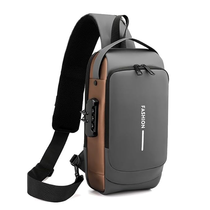 Calyssa Unisex Sling Bag with USB Charging port Shoulder Backpack With Multifunctional for Travel, Hiking, Camping, Daily Out, Crossbody Chest Bags, Waterproof (Grey)