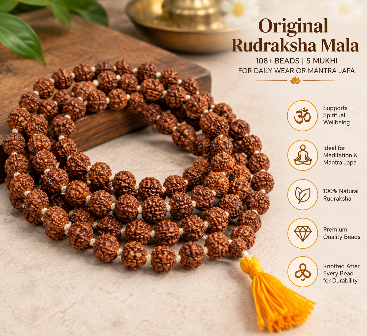 5 Mukhi Rudraksha Mala for japa and meditation