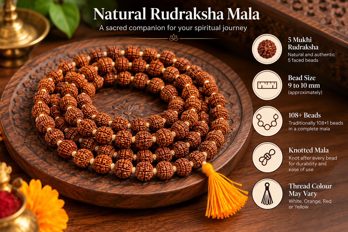5 Mukhi Rudraksha Mala with 108 beads