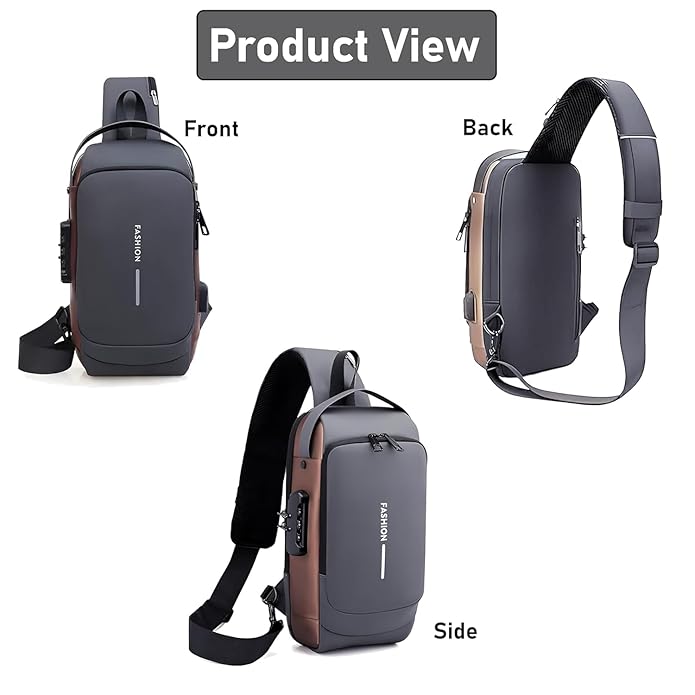 Calyssa Unisex Sling Bag with USB Charging port Shoulder Backpack With Multifunctional for Travel, Hiking, Camping, Daily Out, Crossbody Chest Bags, Waterproof (Grey)