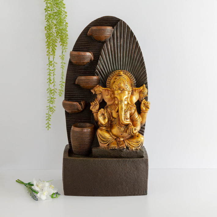 God Ganesha with Diya Figurine Elegant Premium Indoor Water Fountain (70 X 24 X 32 cm)