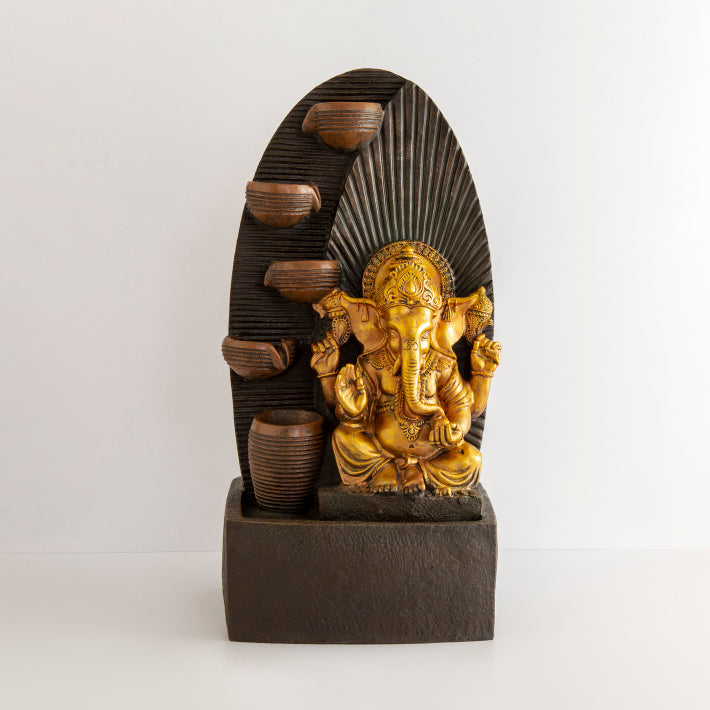God Ganesha with Diya Figurine Elegant Premium Indoor Water Fountain (70 X 24 X 32 cm)