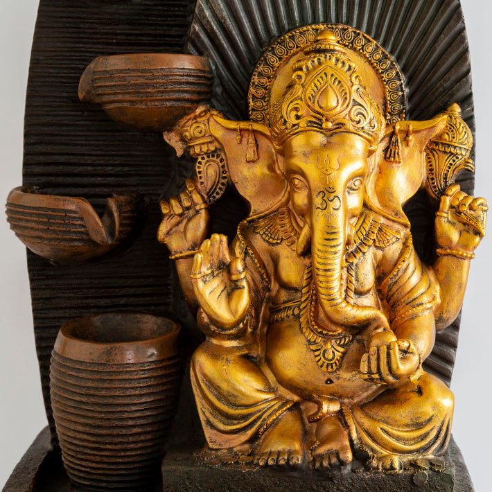God Ganesha with Diya Figurine Elegant Premium Indoor Water Fountain (70 X 24 X 32 cm)