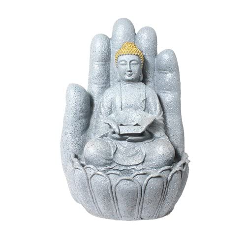 Gautam Buddha on Hand Large Water Fountain for Home Decoration Gifts (78 cm, Grey)