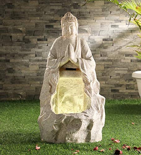 Gautam Buddha Namaste Pose Water Fountain Indoor Outdoor Large Water Fountain (76 x 31 x 38 cm, White)