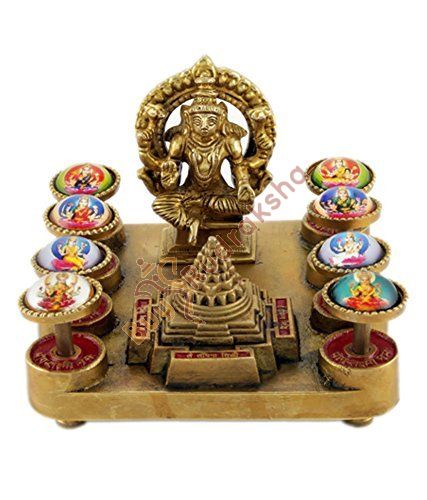 Petrichor Indian Handcrafted Ashtalaxmi Yantra Brass Chowki - Home Decoration and Gifting