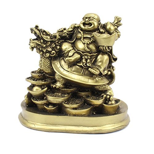 Fengshui Laughing Buddha Riding on Dragon and Ingot (5 inches)