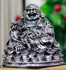 Fengshui Laughing Buddha Sitting on Luck Money Coins Carrying Golden Ingot for Good Luck & Happiness (5 inches)