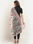 Women's Heavy White Colour Net Embroidered Fancy Phulkari Dupatta for women (White, Made in India)