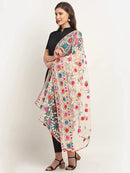 Women's Heavy White Colour Net Embroidered Fancy Phulkari Dupatta for women (White, Made in India)