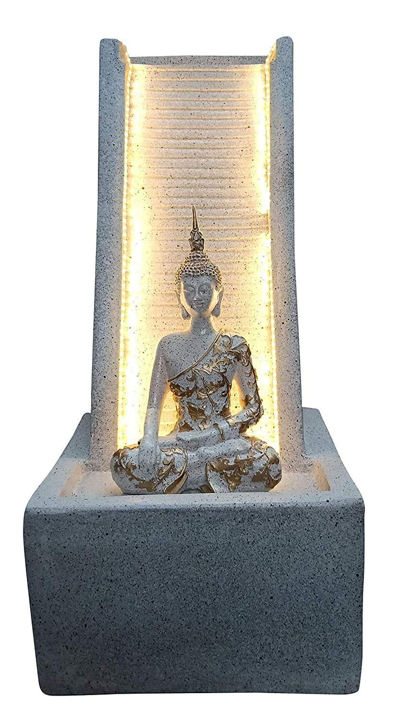 Water Fountain with Lord Buddha Statue for Home/Office/Puja Room/House Warming Gift/Living Room/Hall/Terrace(White, Made of Polyresin)