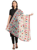 Women's Heavy White Colour Net Embroidered Fancy Phulkari Dupatta for women (White, Made in India)