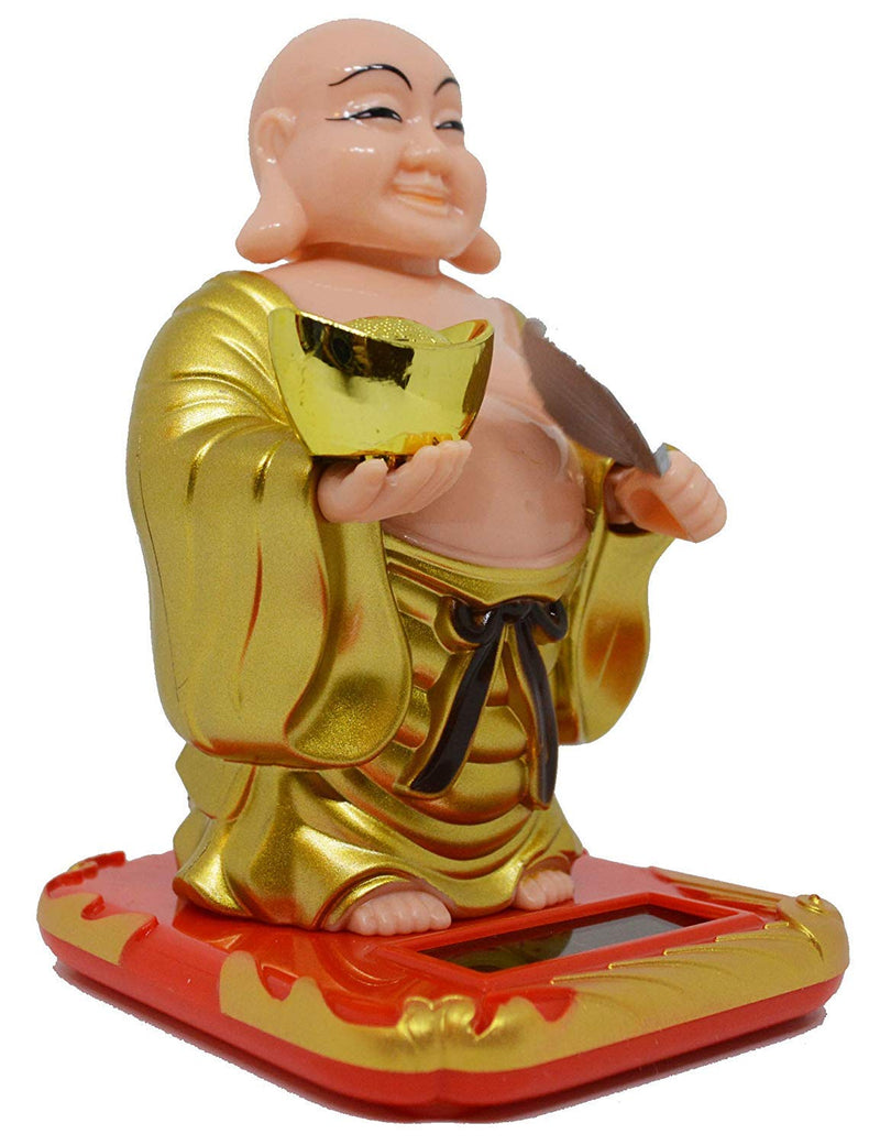 Solar Laughing Buddha with Waving Fan - 19 cm Moving Head for Health Wealth & Prosperity