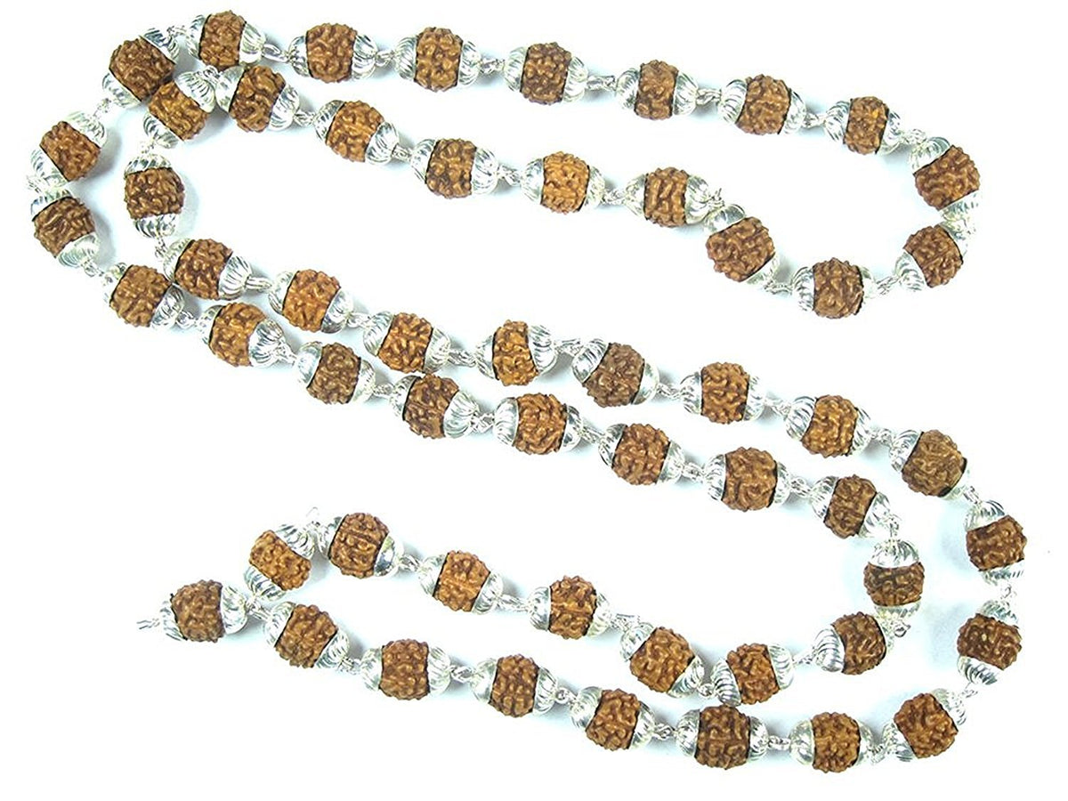 Meditation Yoga Mala Gift- Rudraksha Prayer Beads Healing Mala with Silver Capping