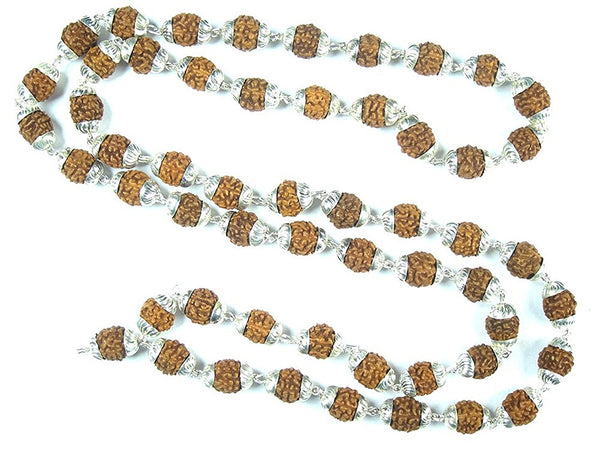 Meditation Yoga Mala Gift- Rudraksha Prayer Beads Healing Mala with Silver Capping (108 beads)