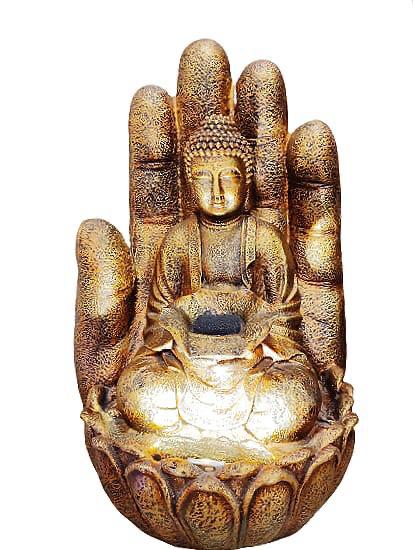 Gautam Buddha on Hand Large Water Fountain for Home Decoration Gifts (77 cm, Golden)