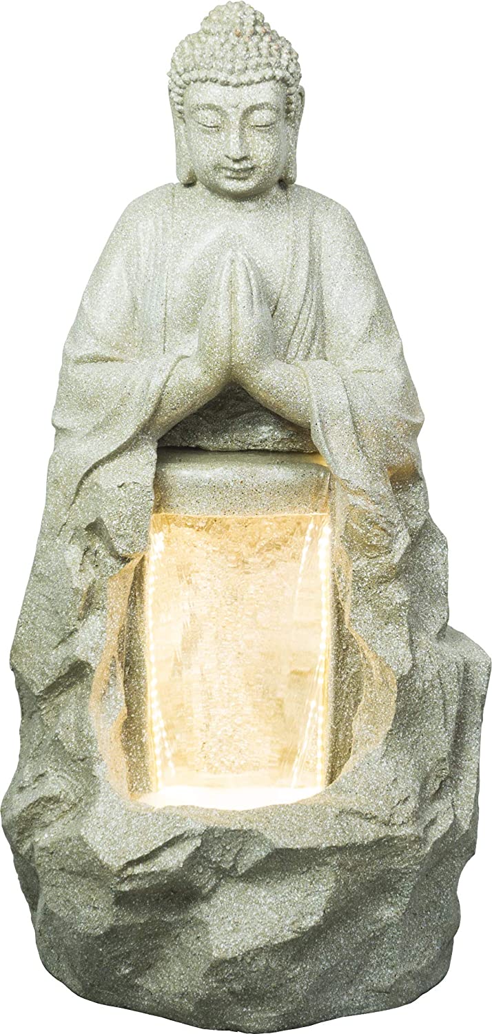 Gautam Buddha Namaste Pose Water Fountain Indoor Outdoor Large Water Fountain (76 x 31 x 38 cm, White)