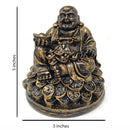 Fengshui Laughing Buddha Sitting on Luck Money Coins Carrying Golden Ingot for Good Luck & Happiness (5 inches)