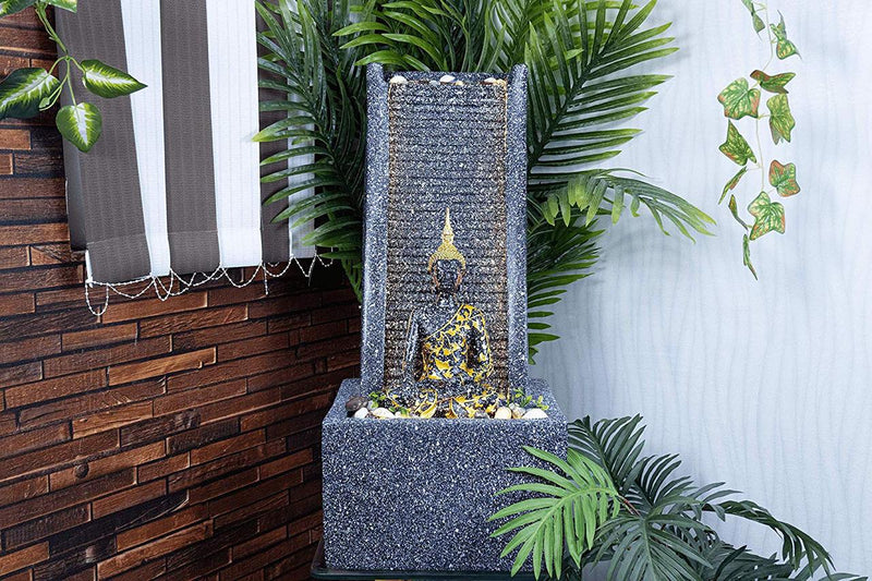 Water Fountain with Lord Buddha Statue for Home/Office/Puja Room/House Warming Gift/Living Room/Hall/Terrace(Black)