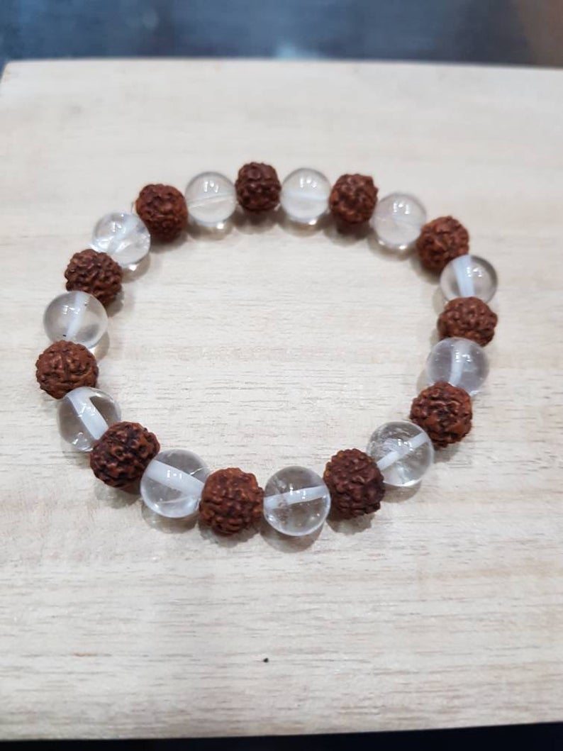 Original 5 Mukhi Rudraksha Sphatik Bracelet - Daily Wear Party Wear Gifts for Men and Women